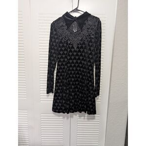 PUNK RAVE Black Gothic Heart Print Mini Long Sleeve Dark Grunge Skater Dress